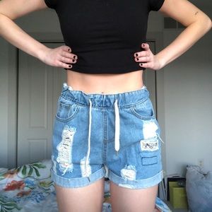 Paper bag waisted jean shorts